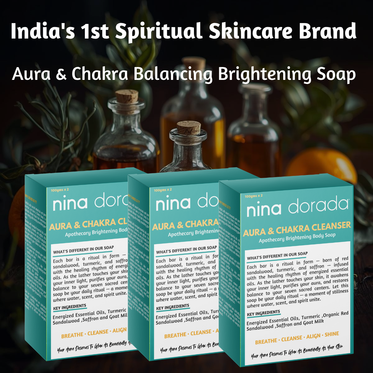 Nina Dorada Aura & Chakra Cleanser | Red Sandalwood, Turmeric & Saffron Extract with Goat Milk | Energized Essential Oils | Natural Brightening Soap Bar | Pack of 2