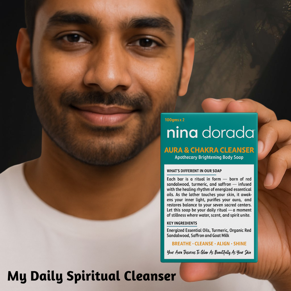 Nina Dorada Aura & Chakra Cleanser | Red Sandalwood, Turmeric & Saffron Extract with Goat Milk | Energized Essential Oils | Natural Brightening Soap Bar | Pack of 2