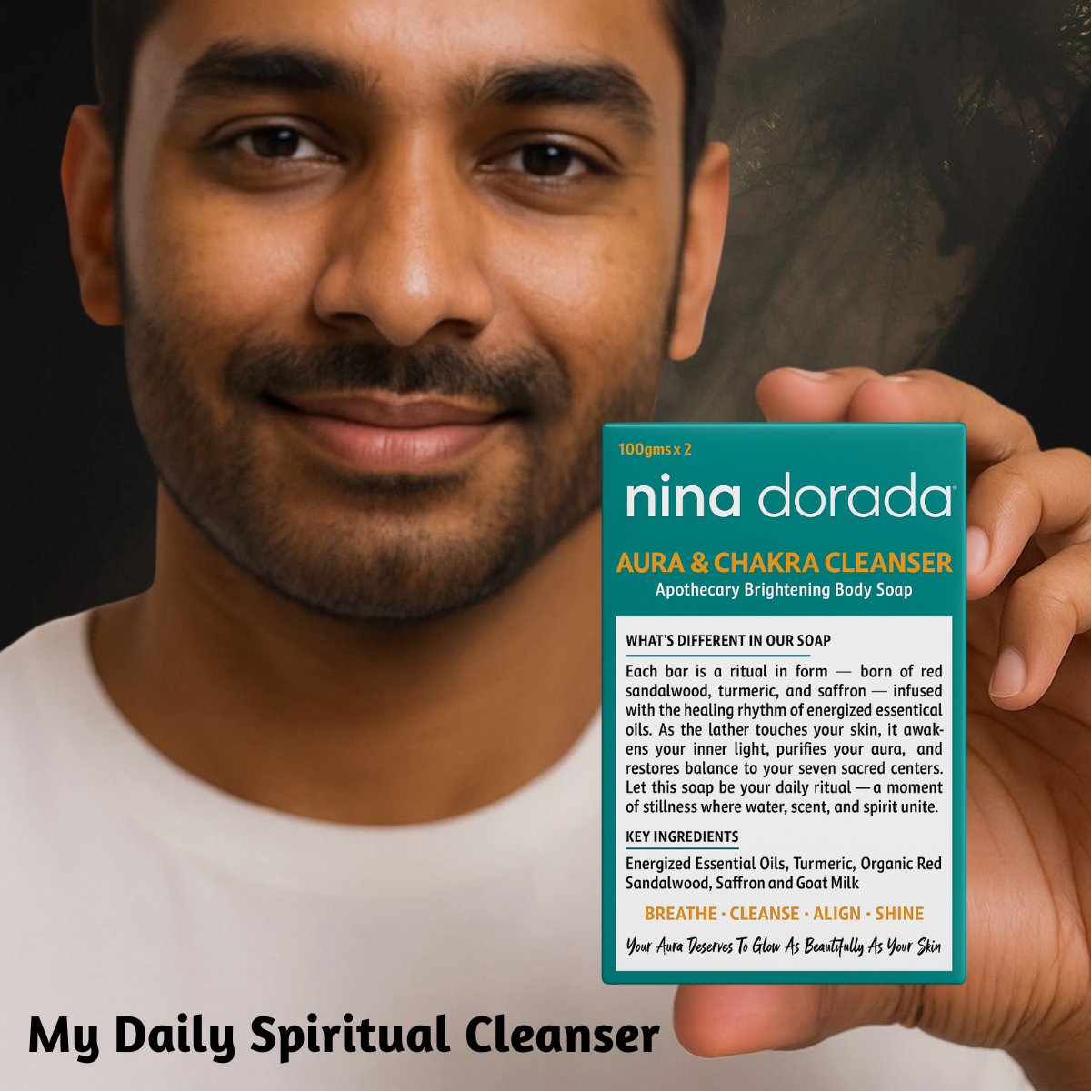 Nina Dorada Aura & Chakra Cleanser | Red Sandalwood, Turmeric & Saffron Extract with Goat Milk | Energized Essential Oils | Natural Brightening Soap Bar | Pack of 2