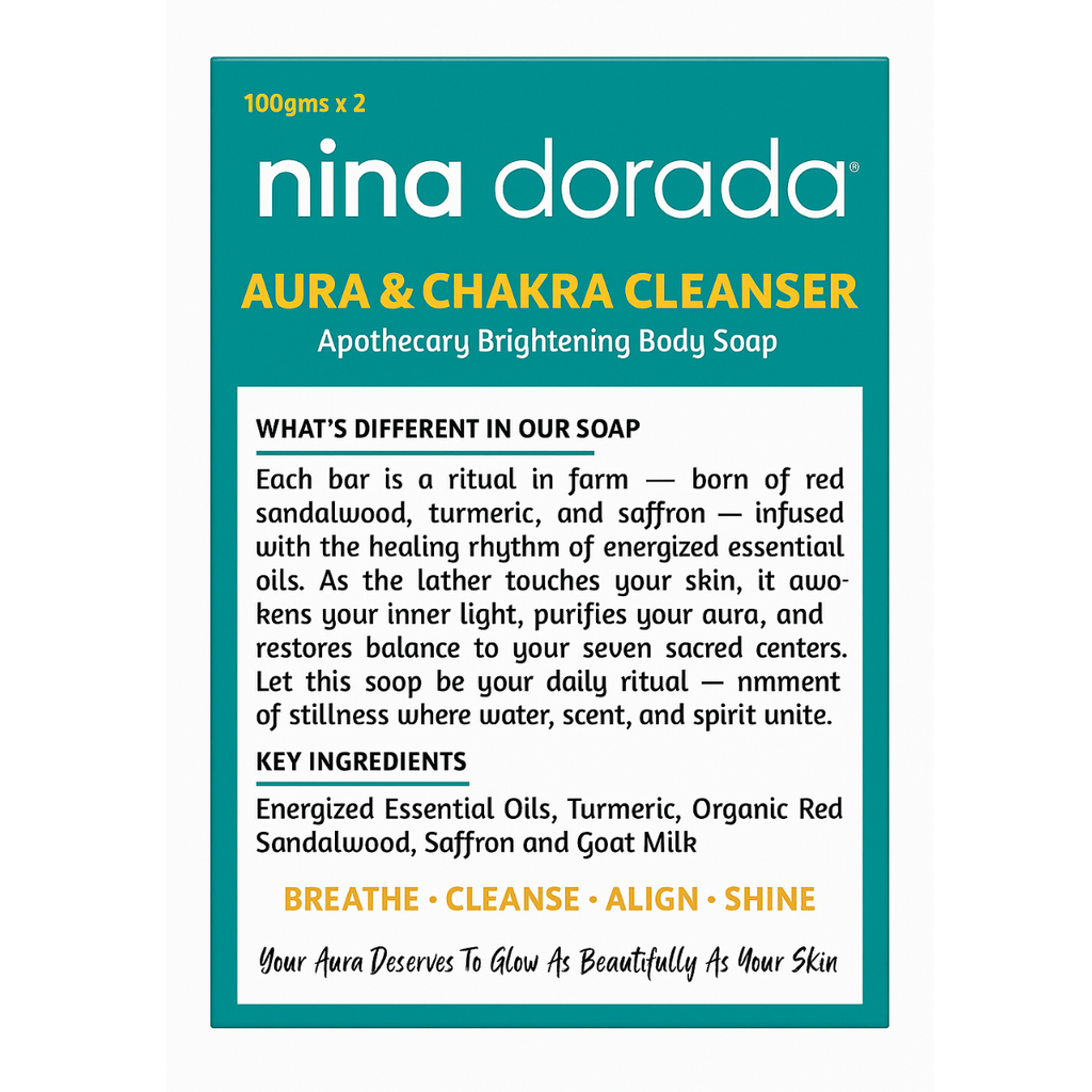 Nina Dorada Aura & Chakra Cleanser | Red Sandalwood, Turmeric & Saffron Extract with Goat Milk | Energized Essential Oils | Natural Brightening Soap Bar | Pack of 2